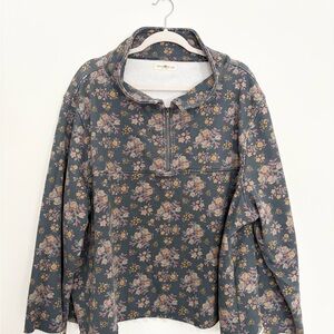 NATURAL LIFE Floral Half-Zip Sweatshirt - Dark Gray